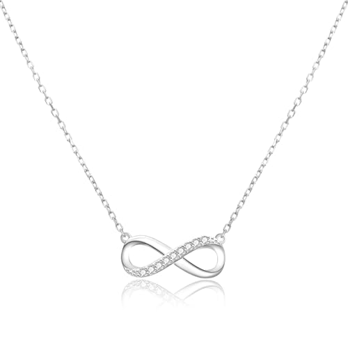 BYIA 925 Sterling Silver Infinity Necklaces for Women Platinum Plated Dainty Necklace with 3A Cubic Zirconia Minimalist Jewelry Gift for Her Symbol of Eternal Love Hypoallergenic