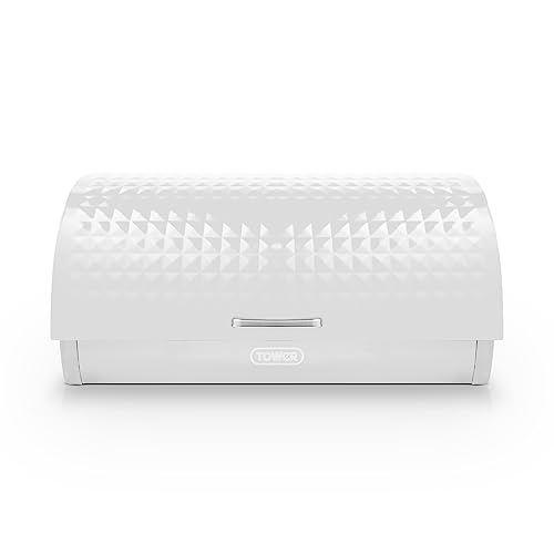 Tower T826206WHT Solitaire Roll Top Bread Bin Stainless Steel White H19 W39 D27.5cm
