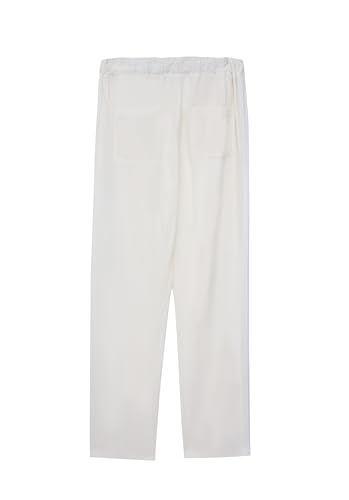 TIAFORD Women's Summer Casual Linen Pants Elastic Waist Relaxed Fit Straight Leg Crop Pants Beach Trousers with Pockets White4