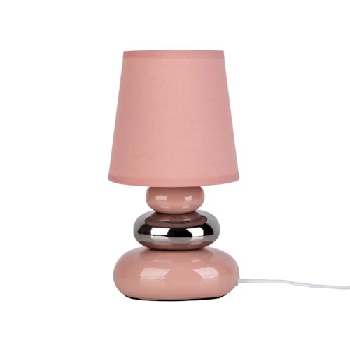 Näve Tischlampe Tischleuchte Nachttischlampe Keramik rosa Leselampe Textil H 31 cm