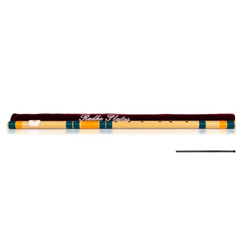 Image of Radhe Flutes | E Natural Right Handed Base Bansuri | Tuned With Tanpura A=440Hz | PVC Flute + Velvet Cover + Hindi & English Flute Lessons | PERENT (Beige Flute With Dark Green & Orange Threads)