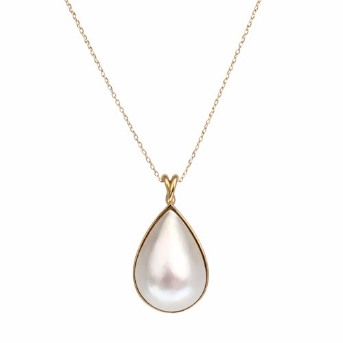 PERORNO Colgante de Perla Australiana Mabe, Forma de Lágrima, Oro Amarillo 9K, Color Blanco, Cadena de 45 cm