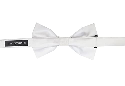Image of Tie Studio Mens Formal Solid Bow tie | Satin | Microfiber | Standard Size | Premium fabric | Superior Clip Hold | Packaging - Box | Colour - Black Bow Tie (Set of 1)