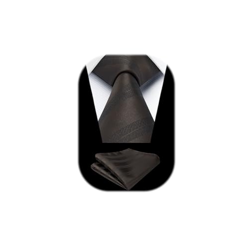 HISDERN Braun Herren Krawatte Formell Streifen Krawatte mit Einstecktuch Set Hochzeit Krawatten and Taschentuch