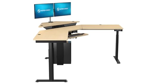 Image of VERSADESK 72 inch x 72 inch Electric L-Shaped Corner Standing Desk, Commercial Grade Height Adjustable Sit Stand Workstation, Ergonomic Computer Desk for Home Office, Black Frame, Maple Surface