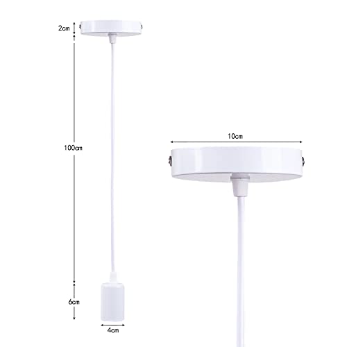 Sevenpers E27 Pendant Light Fitting, Metal Ceiling Light Fitting with Lamp Holder, Ceiling Pendant Light Set with 1M Braided Flexible Cable, White 2 Pack