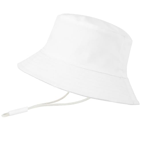 Baby Sun Hat for Boy Girl Toddler Summer Bucket Hat Kids Sun Protection Beach Hat Baby Hats Wide Brim Outdoor Play Hat (US, Age, 12 Months, 24 Months, White - DYM)