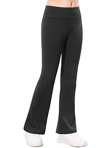Stelle Girl's Flare Leggings High Waisted Yoga Pants Bootcut Dance Casual Pants Activewear Kids Bell Bottoms (Black, L) #TOP4