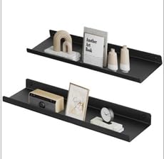 Songmics Set Of 2 Metal Wall Shelves, Floating Shelves, Industrial Design Wall Boards For Decorations, Bedroom, Kitchen, Bathroom, Living Room, Various Layouts, Black LFS014BH01