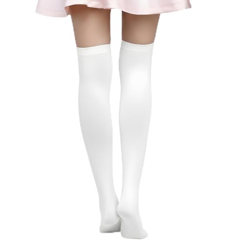 Styquenzer 1 Paar Kniestrümpfe Damen Weiß Extra Lange Socken Overknee Strümpfe Knee High Socks Kniestrümpfe Damen Baumwolle Thermo Thigh Highs