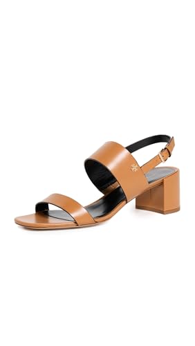 Tory Burch Women's 50mm Double T Heel Sandals, Caramel Corn/Perfect Black, 8 Medium US