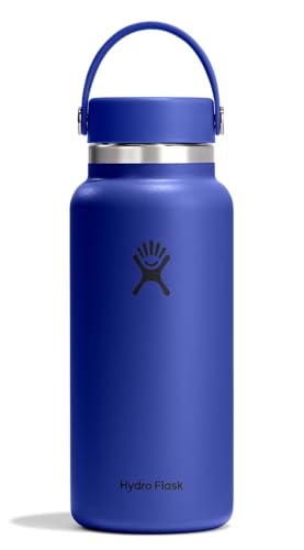 Image of Hydro Flask Water Bottle - Insulated Stainless Steel - Wide Mouth Flex Lid, Non Spill, Leakproof and Refillable in 32 Oz Capri Blue