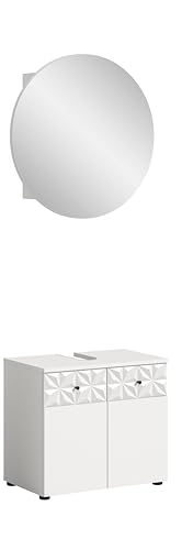 xonox.home Badezimmer Prisma 2tlg. Kombination Badmöbel Set kleine Bäder Komplettprogramm Bademöbel-Set in Front/Korpus weiß Absetzung weiß Hochglanz Tiefzieh