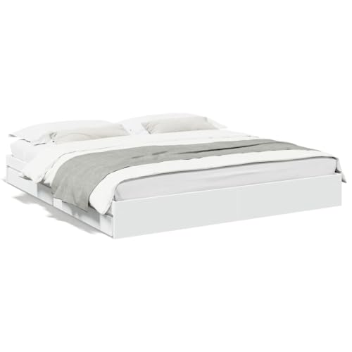 Homgoday Estructura de cama con cajones, cama de madera sin cabecero, marco de cama, cama individual/doble, cama de invitados, cama juvenil, para dormitorio, habitación de invitados, color blanco, 180