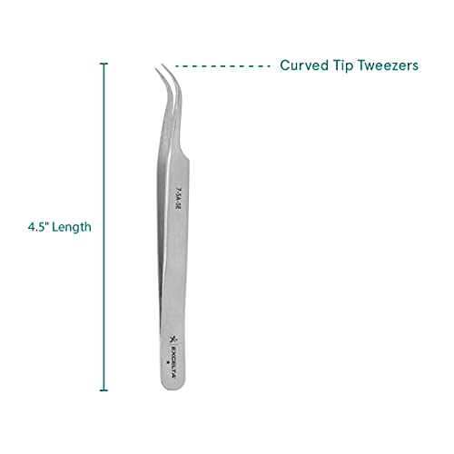 Excelta Curved Tip Tweezers, Very Fine Points, One Star, Stainless Steel, Anti-Magnetic, 4.5” Length #TOP1