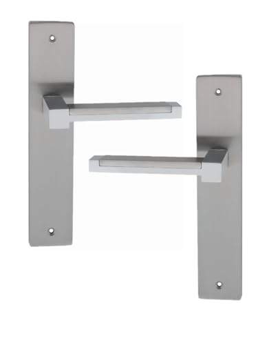 AZERODESIGN- Manillas Puertas Interior- Manetas Puertas Interior Casa- Juego Manillas Puerta - Zamac- Combinado en níquel satinado y níquel brillo (PLACA LARGA)