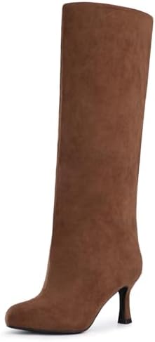 Athlefit Women's Suede Knee High Boots Tall Fashion Stiletto Heeled Pull On Slouchy Long Boots