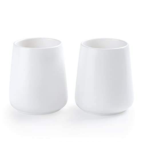 White Toothbrush Holder For Bathroom - 2Pcs Ceramic Tooth Brushing Holders Set, Toothbrush Cup & Toothpaste Organizer For Bathroom Countertop, Makeup Brush Holder, Pen Holder For Home Desktop Storage #TOP27
