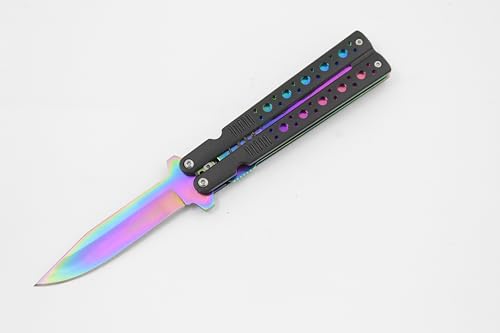 TAC Force Assisted Opening Black Handle Rescue Folder Half Stainless Steel Rainbow Blade Knife