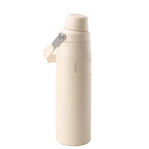 FloweryOcean Termo deportivo de 24 oz, a prueba de fugas, botella de agua de acero inoxidable, doble pared, sin BPA, termo reutilizable para viajes, camping, bicicleta, deportes, color blanco