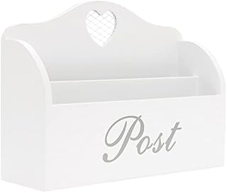 White Post Rack With Grey Lettering and Cutout Heart Detail, Twin Compartment Decorative Letter Organiser Letters Storage