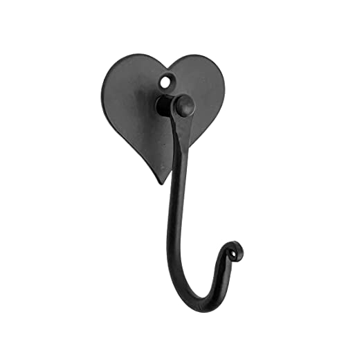 Image of Wrought Iron Heart Shape Coat Hooks Handcrafted Wall Mounted Hooks Decorative Vintage Metal Wall Hooks for Office and Home Matt Black Powder Coated Hooks by Living Ideas