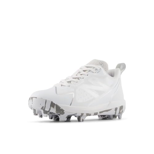 New Balance Kid's Romero Duo V2 Rubber Molded Baseball Shoe, White/Silver Metallic, 10.5 M Little Kid by New Balance - Used condition - US$16.72