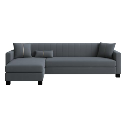 Image of SOCOZI Almeria 5 Seater LHS L Shape Sofa Set | Soft Velvet Suede Fabric | Modern Design | Plush Comfort Cushions for Living Room (Dark Grey)