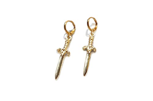 Gold/Silver Antique Dagger Huggie Hoop Earrings/Tarot Sword Earrings (gold-plated-base)