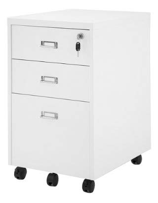 キャビネット 3段 鍵付きキャビネット (ホワイト 白/スチール製/キャスター付) オフィスワゴン サイドワゴン [事務所/オフィス/会社/学校]  幅381×奥行472×高さ615mm