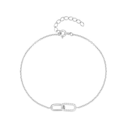 Bracelet en argent 925 BSLVWG double boucle et strass pour femme