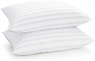 Night Comfort Microfiber Satin Stripe Pillow - Luxury Firm Supportive Anti Allergy Bed Pillow Down Alternative Hypoallergenic Fluffy Hollowfibre Filled for Side Sleeper, Pack of 2