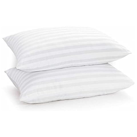 Night Comfort Microfiber Satin Stripe Pillow - Luxury Medium Supporting Anti Allergy Bed Pillow Down Alternative Hypoallergenic Fluffy Hollowfibre Filled for Side and Back Sleep, Pack of 2 Cover