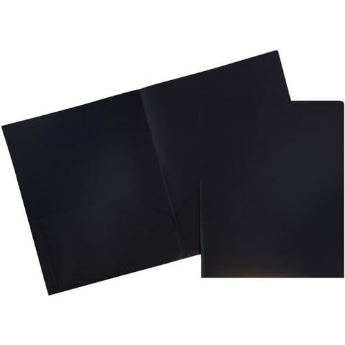JAM PAPER Plastic 2 Pocket POP Folders - Durable School Folders - Black - 3/Pack