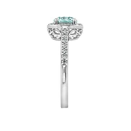 Amazon Collection Platinum-Plated Sterling Silver Round-Cut Infinite Elements Cubic Zirconia Frosty Mint Halo Ring, Size 8 #TOP14