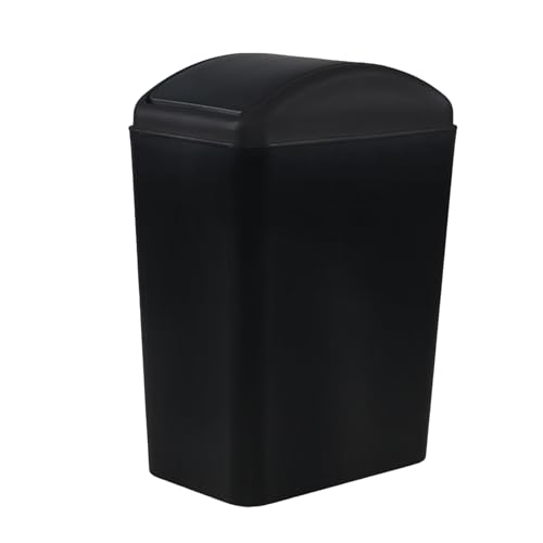 Image of 16 Liter Plastic Trash Can, Swing Top Garbage Bin Wastebasket (Black)