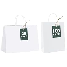 GSSUSA 16x6x12 Paper Gift Bags White 25PCS & 5.25x3.75x8 Paper Gift Bags White 100PCS