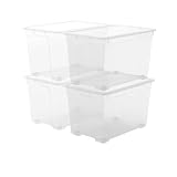 Keter Set di 4 Contenitori in Plastica con Coperchio R Box XL, Trasparenti, Dotati di Ruot...