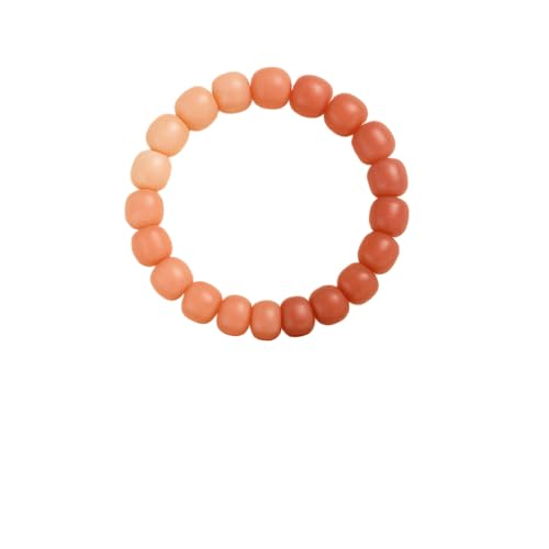Image of Zan Mast Warm Red Beaded Stretch Bracelet, 10mm Rounded Square Beads, 7.1" Elastic Cord Bracelet with Gift-Ready Drawer Box, Simple Everyday Jewelry for Women & Girls (pink)