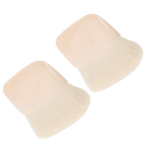 minkissy Brochas de Maquillaje Mini de Viaje 2 Piezas, Set Portátil para Polvos y Rubor Cerdas Suaves, Cabezal Plano, Color Albaricoque para Retoques Faciales