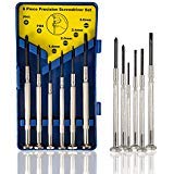 6Pcs Precision Screwdriver Set with Case, 6 Different Size Flathead and Cross Screwdrivers, Mini Screwdriver Bit for Watch Repair, Jewelry Repair, glasses Repair, Electronics Repair and More