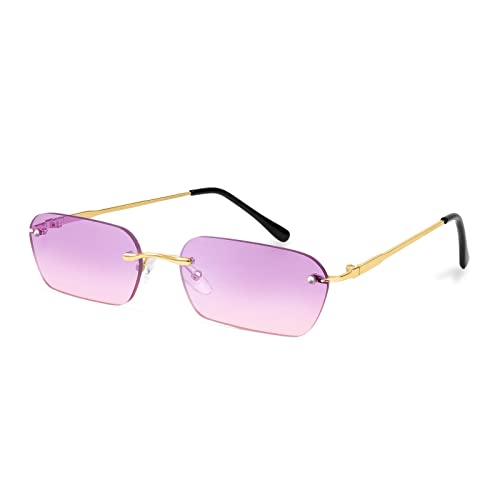 Image of FEISEDY Rimless Sunglasses Y2K Retro Small Narrow Clear Eyewear Vintage Rectangle Sunglasses for Women Men B2643
