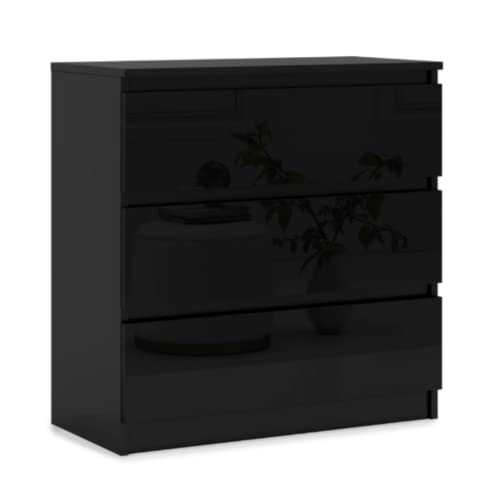 3xEliving Commode Demi avec 3 tiroirs, Couleur: Noir Brillant, Dimensions: L: 70cm, P 39 cm, H: 78 cm, avec Deux Portes et Quatre tiroirs Cover