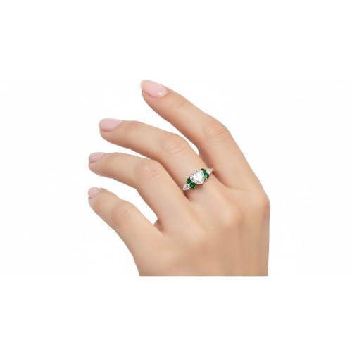 Image of Choose Your Color Heart Shape Accented 14k Yellow Gold Plated Engagement Ring Side Stone Daily Wear Chakra Healing Party Wear Birthstone Engagement Rings : US Size 4 to 12