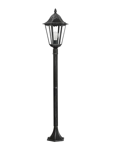 EGLO Außen-Stehlampe Navedo, 1 flammige Außenleuchte, Stehleuchte aus Aluguss und Glas, Schwarz mit Silber-patina, E27 Fassung, 120 cm, IP44