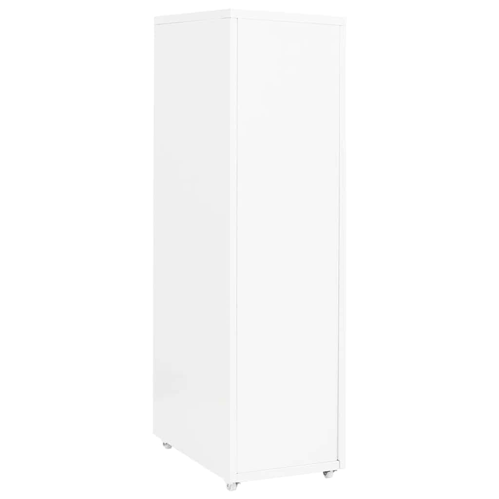 Armadietto bianco con ruote, 28 x 41 x 109 cm, in metallo, 8 cassetti, chiudibile, per ufficio, casa, studio, archiviazione, documenti, cartelle, cartelle sospese, durevole