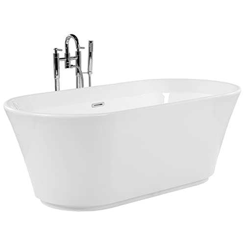 Schlichte Acryl Badewanne oval freistehend weiß mit Überlauf 170 x 80 cm Ovalle