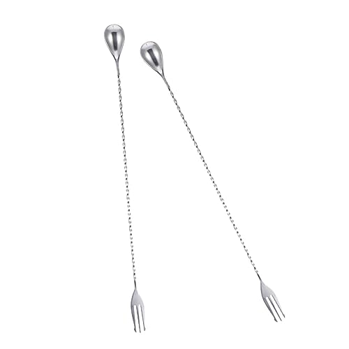 SOLUSTRE 2Pcs Stainless Steel Cocktail Stirring Spoons Long Beverage Mixing Sticks for and Dessert Cups Reusable Professional Design