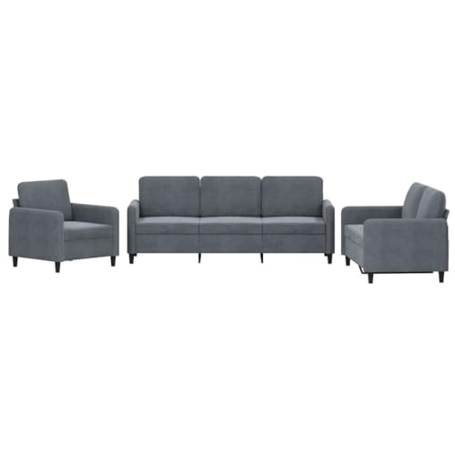 vidaXL 3-Piece Sofa Set in Dark Grey Velvet - Modern Living Room Seating Solution with Plywood/Metal...