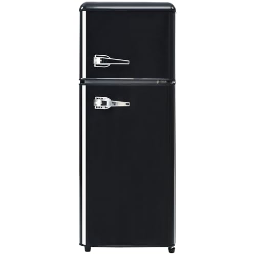 Frigoríficos estándar, frigorífico retro de 105,5 cm de alto y 41 cm de ancho, 2 puertas, 92 litros de volumen total con 28 litros de volumen de congelación, 181 kWh al año,Black